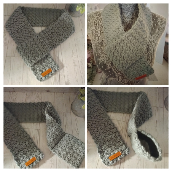 Handmade Crochet Acrylic Keyhole Neck Warmer Scarf (Choose One Or Custom Color) - Picture 3 of 5